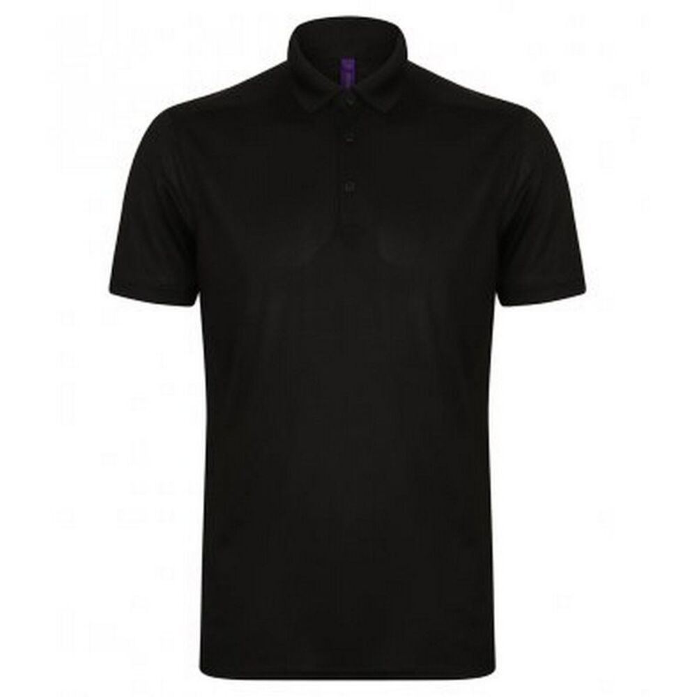 Henbury Mens Stretch Microfine Pique Polo Shirt / Black